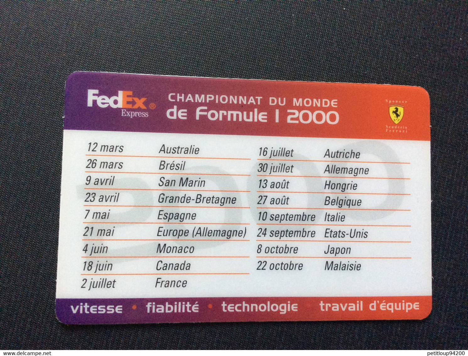 FEDEX Express FERRARI Championnat Du Monde De Formule1 1999 M.HAKKINEN  M.SCHUMACHER  Calendrier FORMULE 1 2000 - Automobile - F1