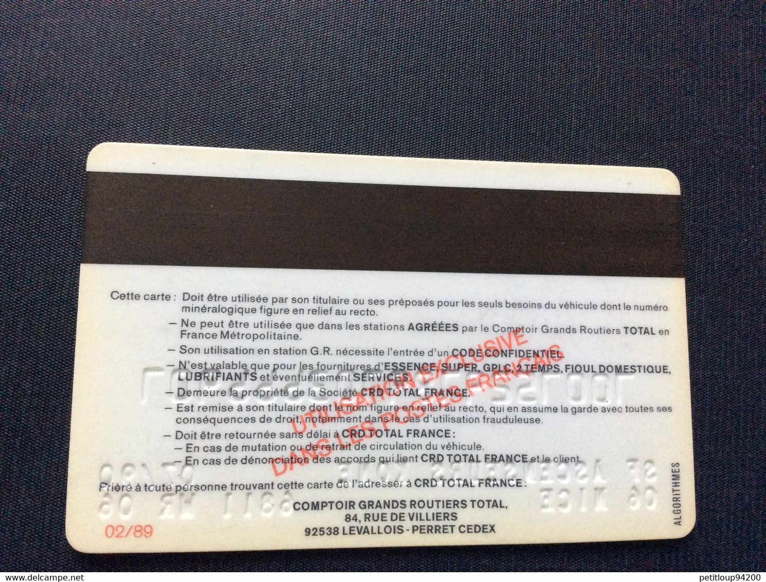 CARTE D’ENTREPRISE TOTAL Comptoir Grands Routiers  SUPER ESSENCE  FIOUL  LUBRIFIANTS  Ascenseurs Kone  NICE  Elephanf - Andere & Zonder Classificatie