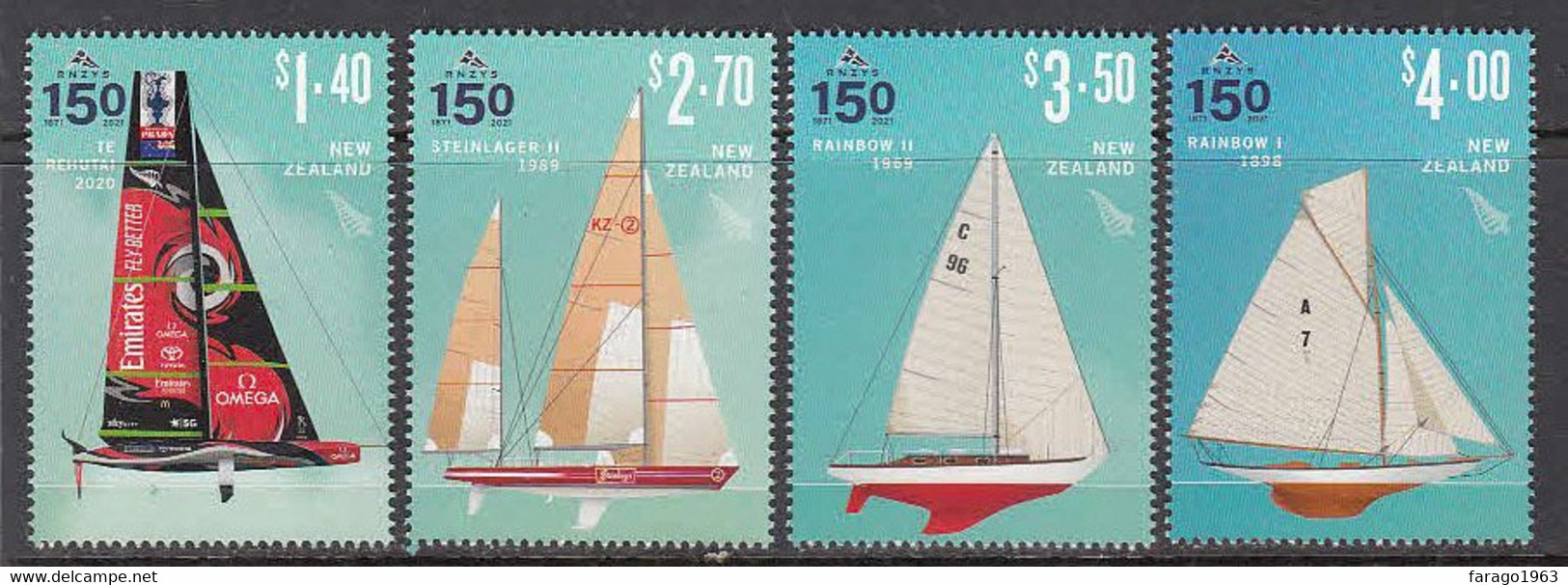 2021 New Zealand RNZYS Yacht Society Sailing Complete Set Of 4 MNH @ BELOW Face Value - Nuevos