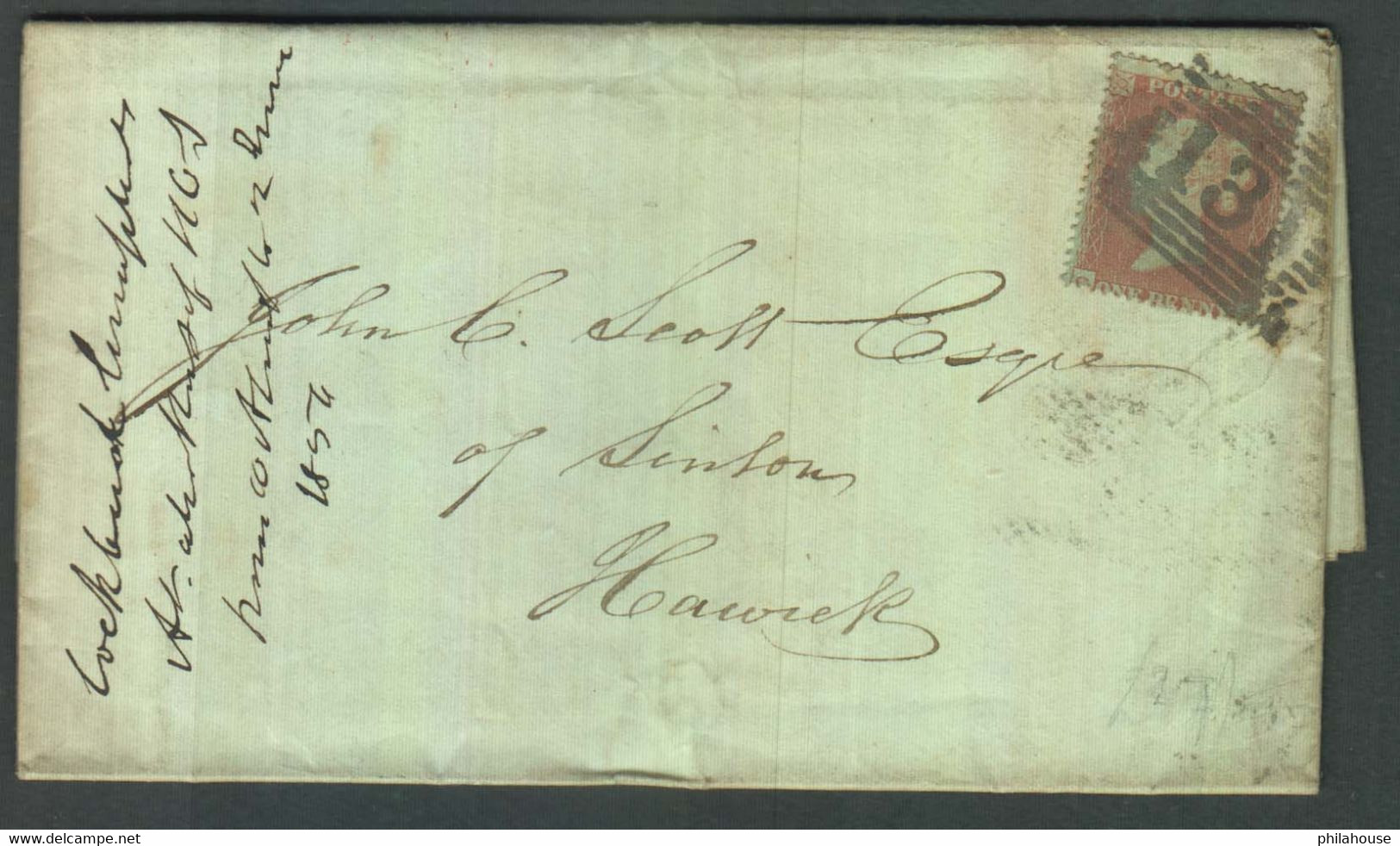 GB One Penny Red Stamp On Cover Duplex 131 Bar Cancellation Jun C 16 X 1854 With HAWICK Delivery Postmark - Brieven En Documenten