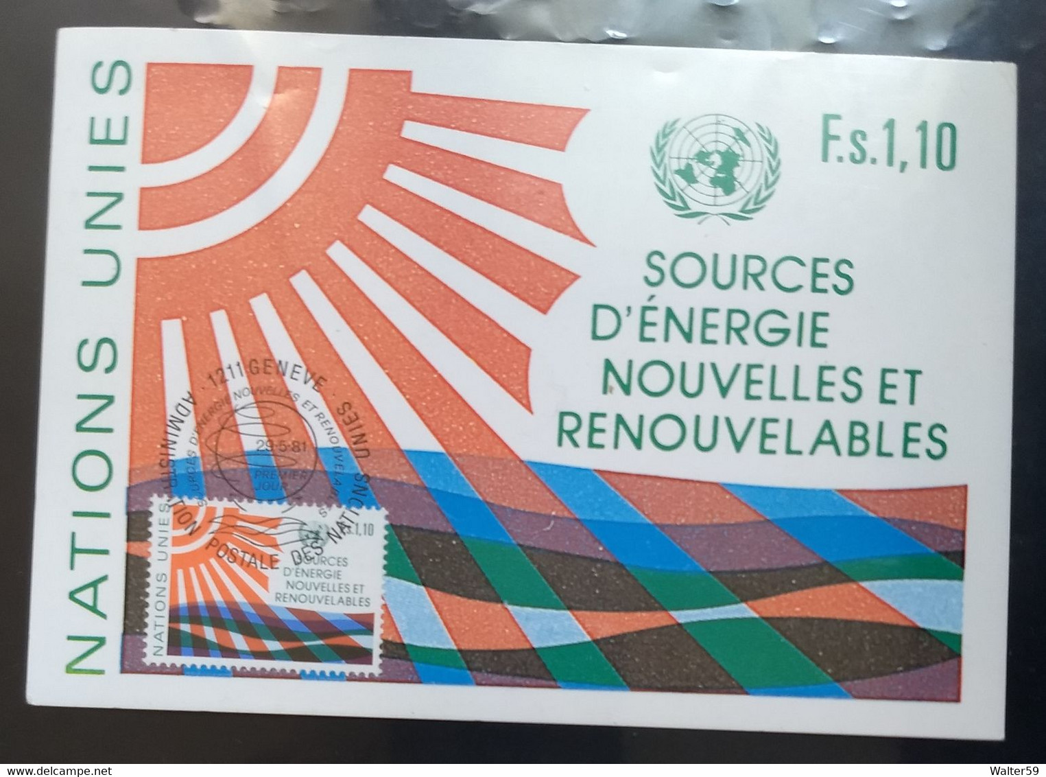 1981 Nations Unis United Nations ONU Geneve Carte Maximum Sources D'energie Renouvelables Postcard - Gebruikt