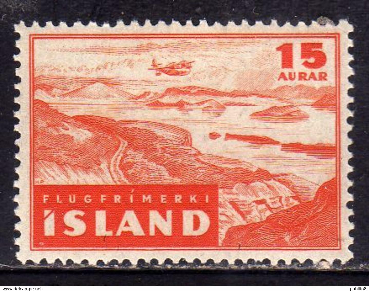 ISLANDA ICELAND ISLANDE 1947 AIR POST MAIL AIRMAIL THINGVELLIR OLD SITE OF PARLIAMENT 15a MLH - Luchtpost