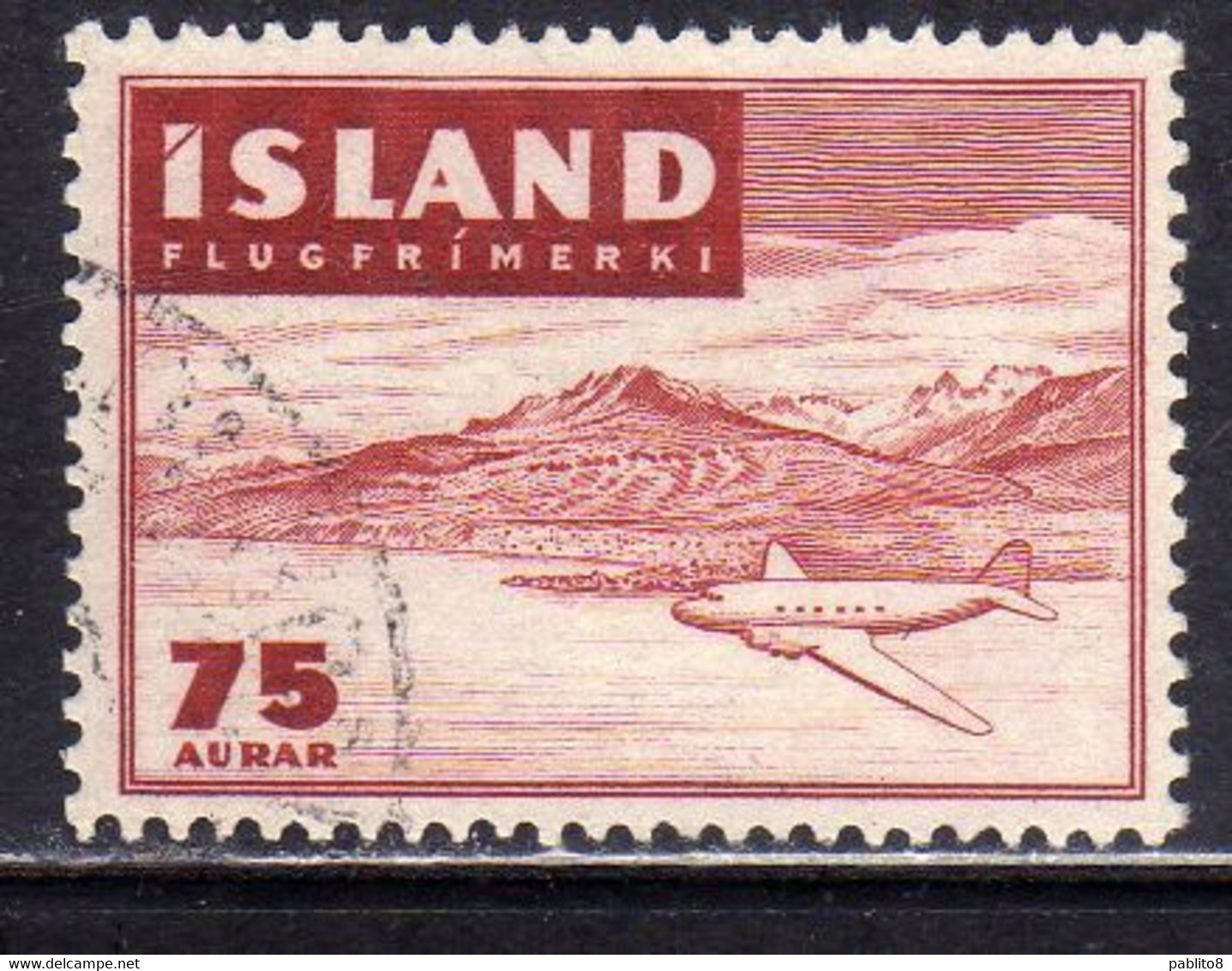 ISLANDA ICELAND ISLANDE 1947 AIR POST MAIL AIRMAIL EYIAFJORTHUR 75a USED USATO OBLITERE' - Luftpost