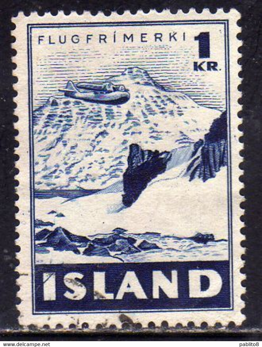 ISLANDA ICELAND ISLANDE 1947 AIR POST MAIL AIRMAIL STRANDATINDUR MOUNTAIN 1K USED USATO OBLITERE' - Luchtpost