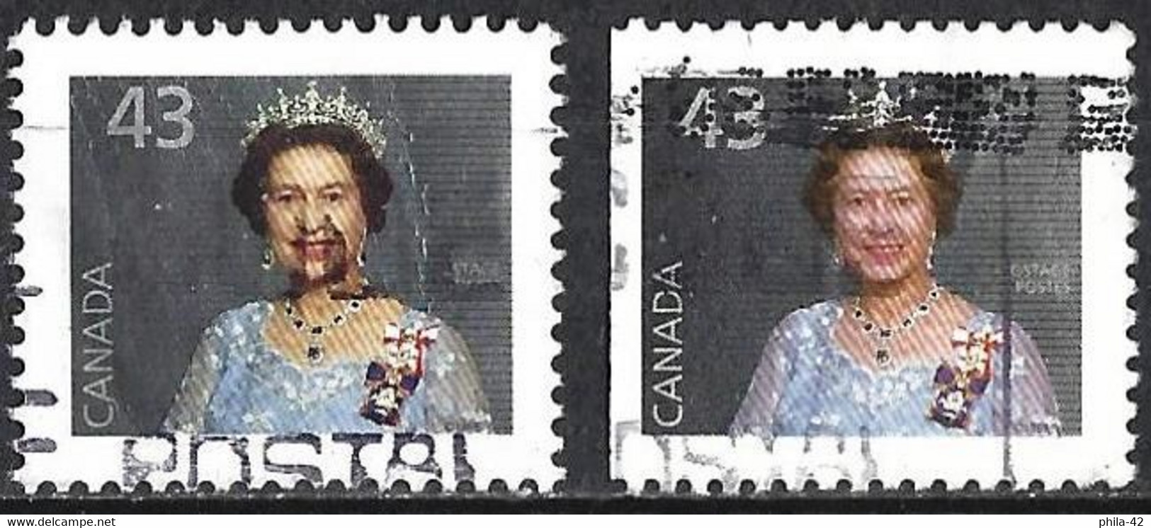 Canada 1992 - Mi 1339A / Dr / Dl - YT 1296/96a ( Queen Elisabeth II ) Two Shades Of Color On The Face - Variétés Et Curiosités