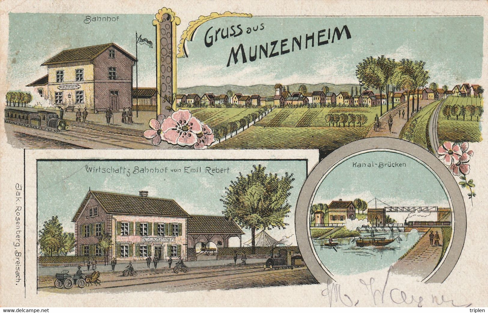 Gruss Aus Munzenheim (Muntzenheim) - Bahnhof - Wirtschaft Bahnhof Von Emil Rebert - Otros & Sin Clasificación