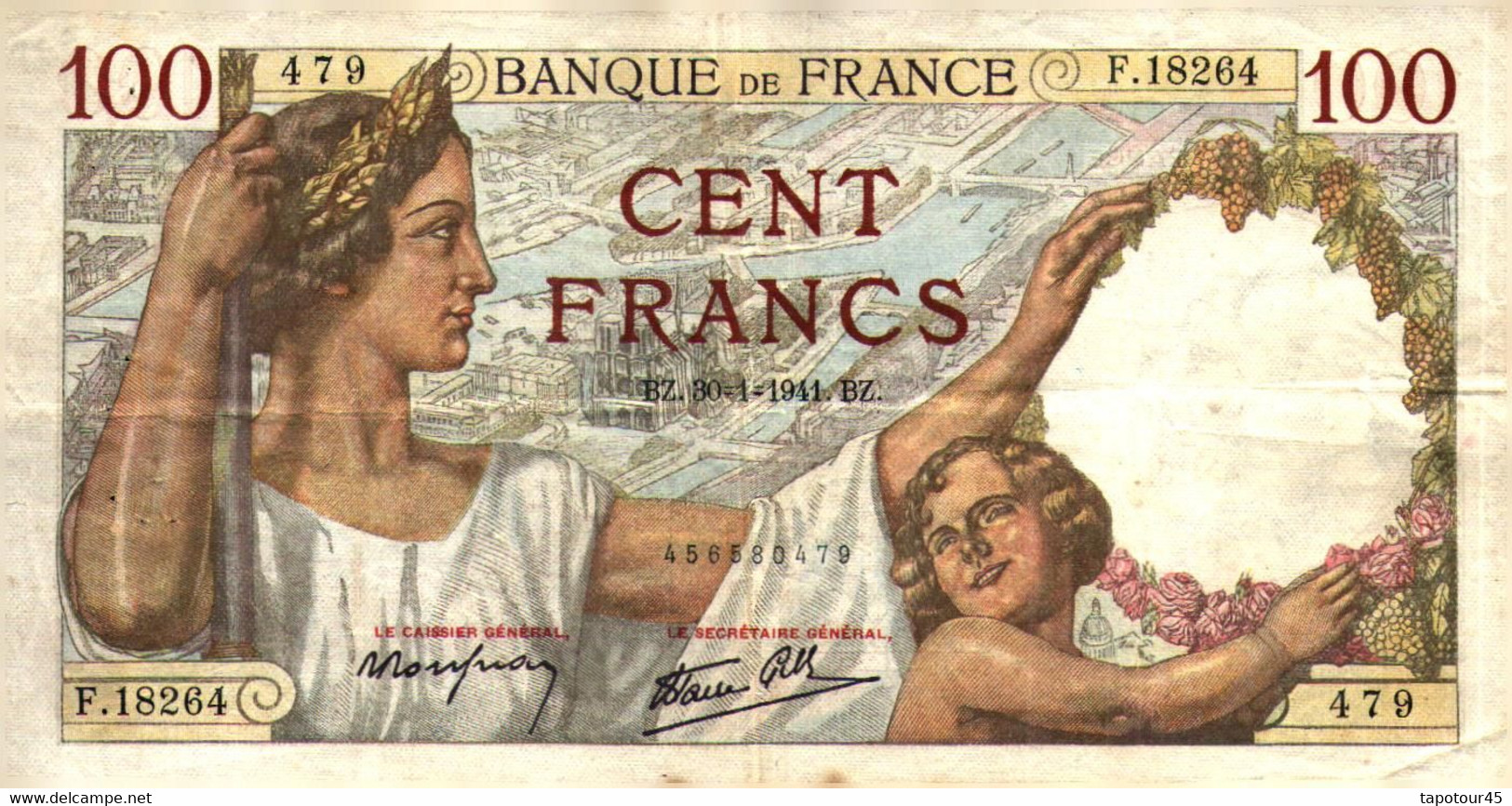 T 1 >   France 	100 Francs	BZ. 30=1=1941. BZ .	Sully	456580479	F.18264 - 100 F 1939-1942 ''Sully''