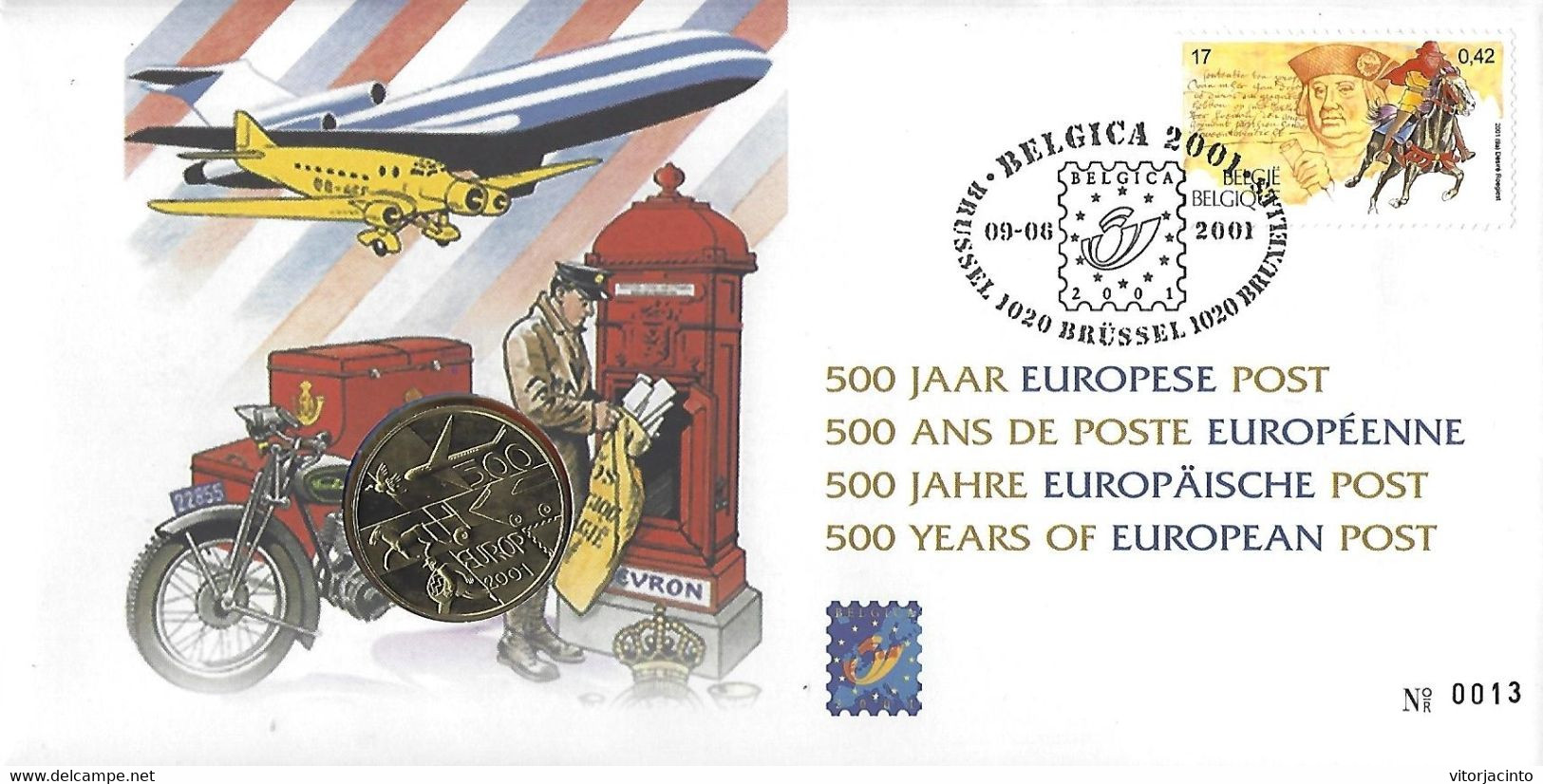 Belgium - 500 Years Of EUROPEAN Post - Coin And FDC - Numisletters