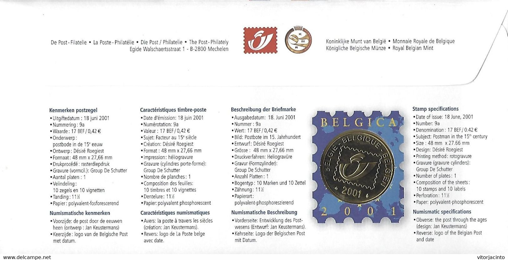 Belgium - 500 Years Of EUROPEAN Post - Coin And FDC - Numisletter