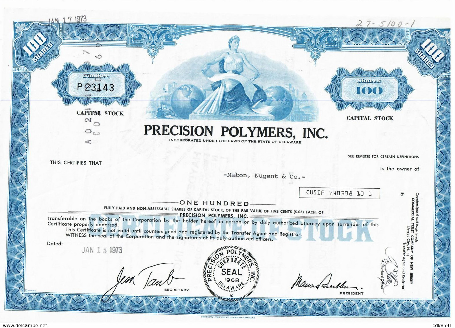 Precision Polymers 100 $ 1973 - D - F