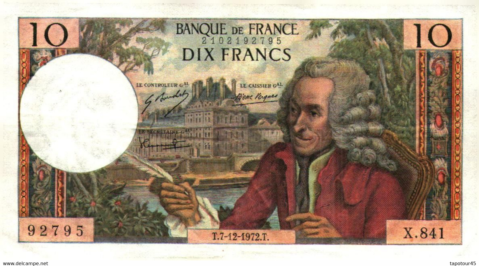 T 1 >   France 	10 Francs	T.7-12-1972.T .	Voltaire	2102192795	X .841 - 10 F 1963-1973 ''Voltaire''