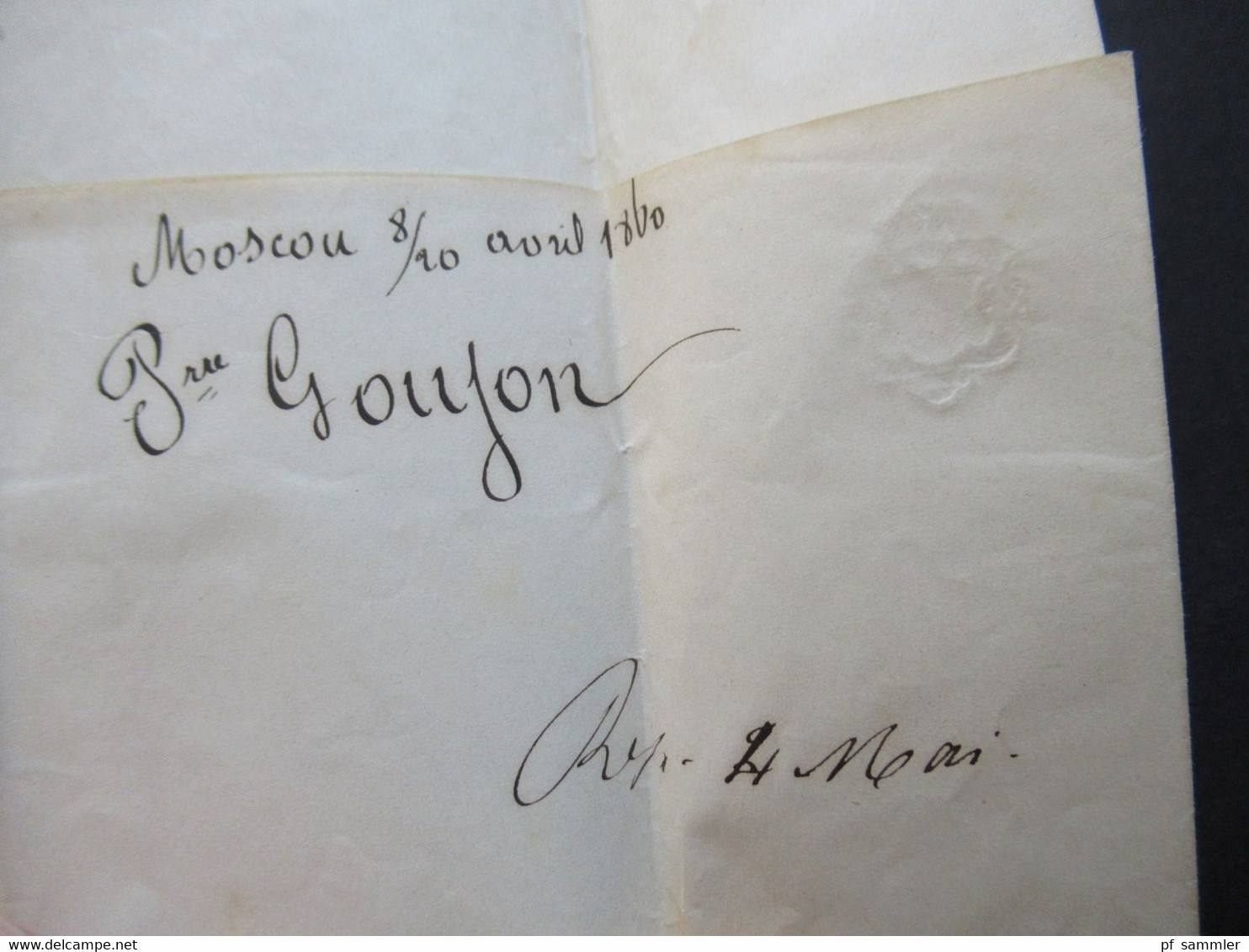 Russland April 1860 Ra1 P.35 Moscou - Lyon Transit Prusse 3 Valenciennes über Paris Faltbrief mit Inhalt