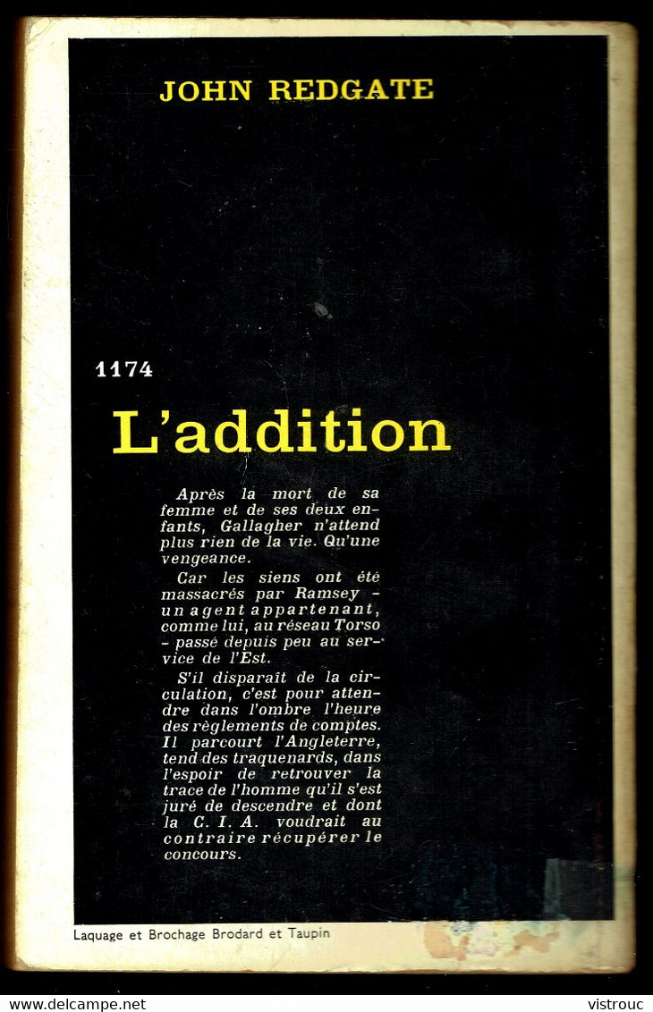 "L'addition" - Par John REDGATE- Série Noire N° 1174 - GALLIMARD - 1967. - Other & Unclassified