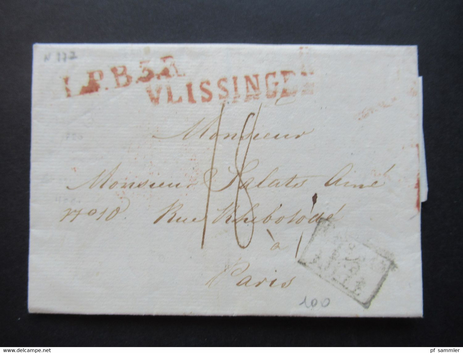 1820 Niederlande Rote Stempel L1 Vlissingen (Flushing) Und L1 L.P.B.3 R Und Schwarzer Ra3 Pays Bas Par Lille Nach Paris - ...-1852 Vorläufer