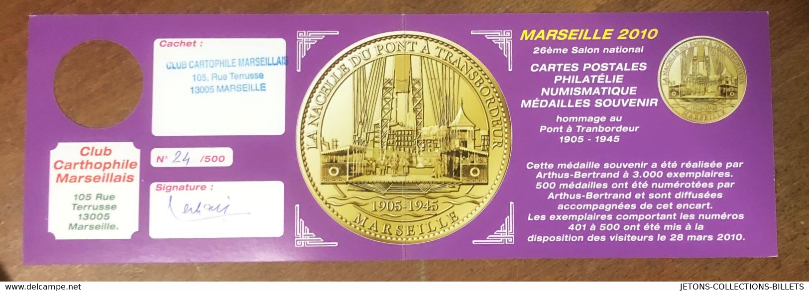 13 MARSEILLE PONT À TRANSBORDEUR QUE L'ENCART SANS MÉDAILLE TOURISTIQUE ARTHUS-BERTRAND JETON MEDALS COINS TOKENS - 2010