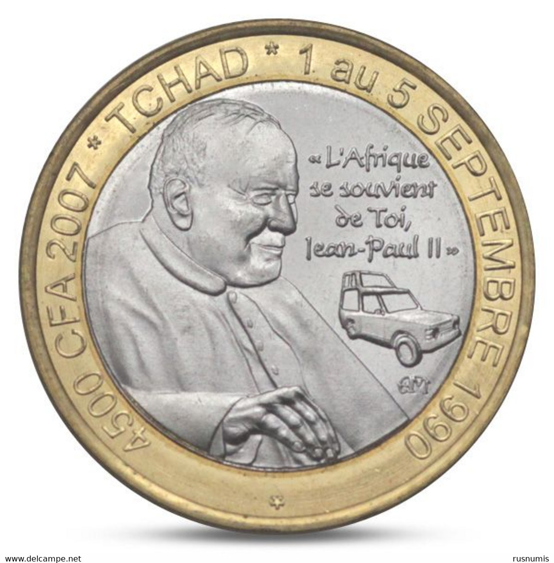 TCHAD - CHAD 4500 CFA UNUSUAL POPE JEAN PAUL II CAR AUTO BIMETAL BI-METALLIC 2007 UNC - Chad