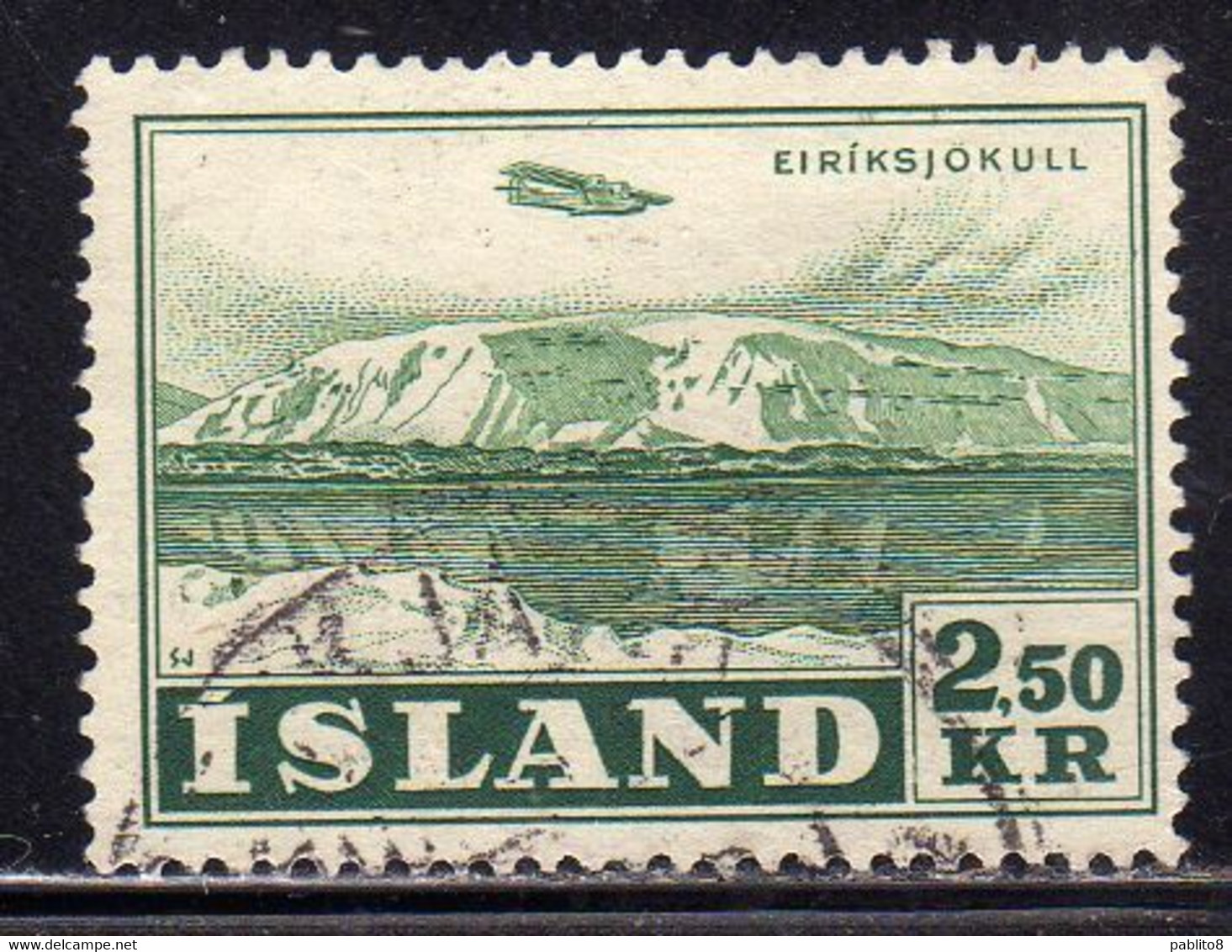 ISLANDA ICELAND ISLANDE 1952 AIR POST MAIL AIRMAIL EIRIKSJOKULL 2.50K USED USATO OBLITERE' - Posta Aerea