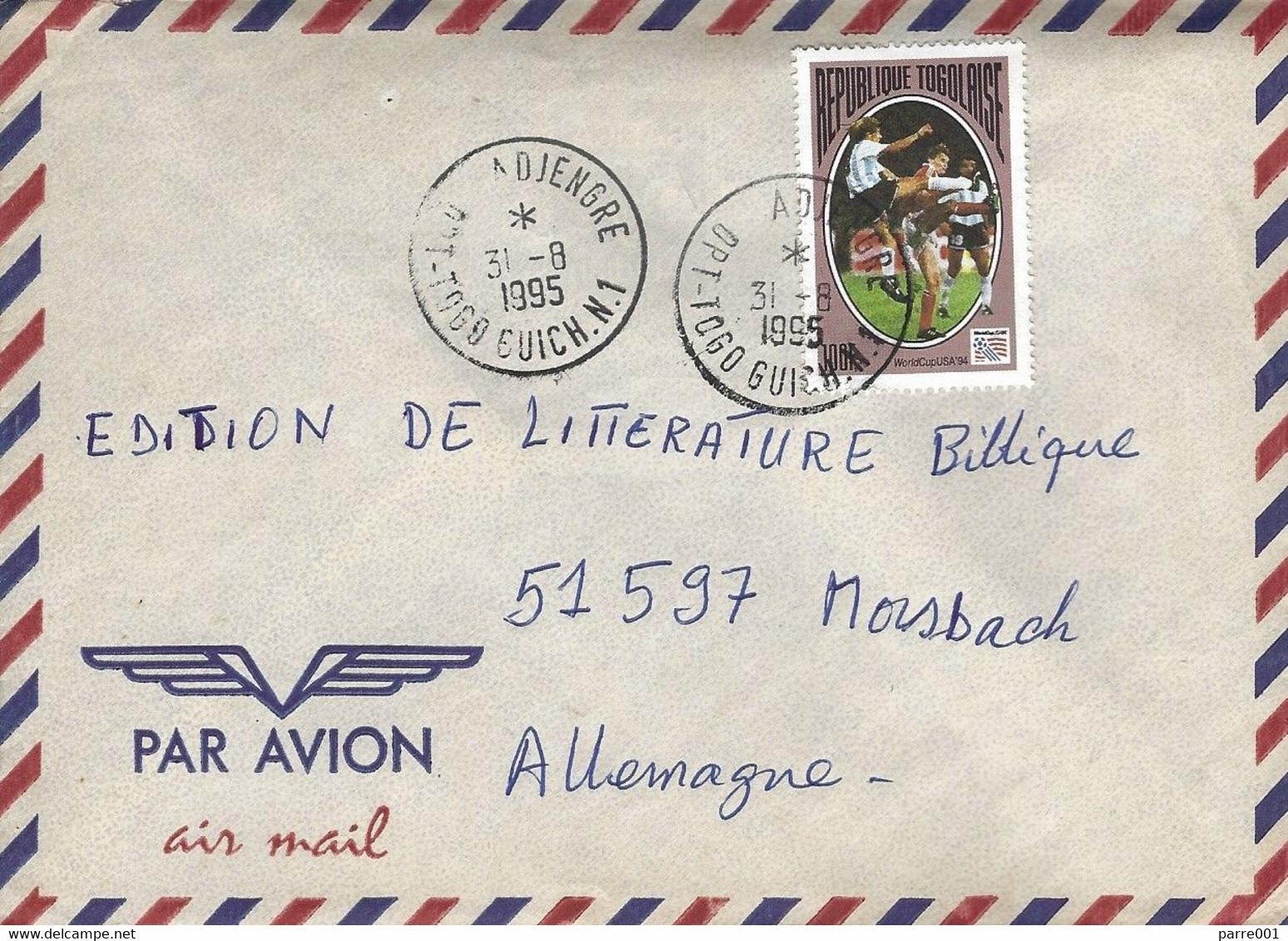 Togo 1995 Adjengre Guichet 1 World Cup Football USA Argentina Cover - 1994 – États-Unis