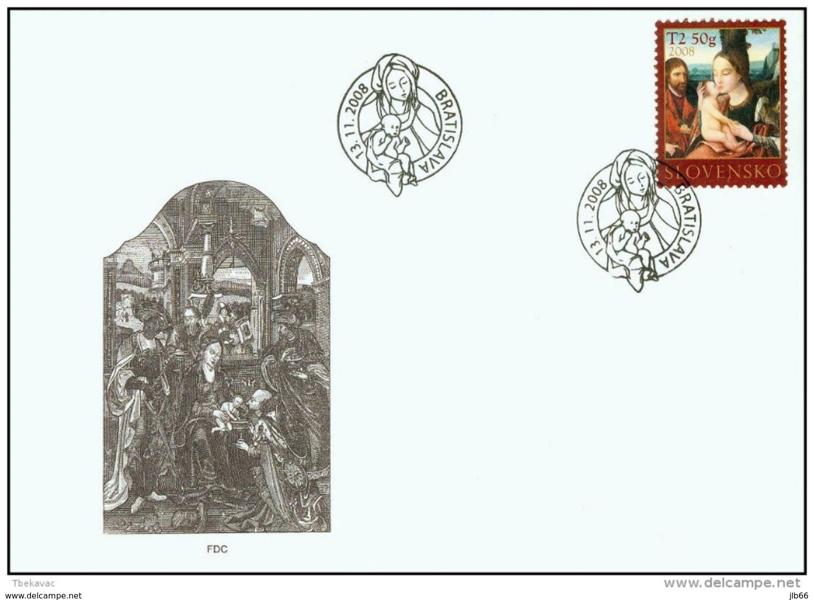 FDC 433 SLOVAQUIE 2008 Noël Christmas La Sainte Famille Yv 516 Mi 592 - FDC