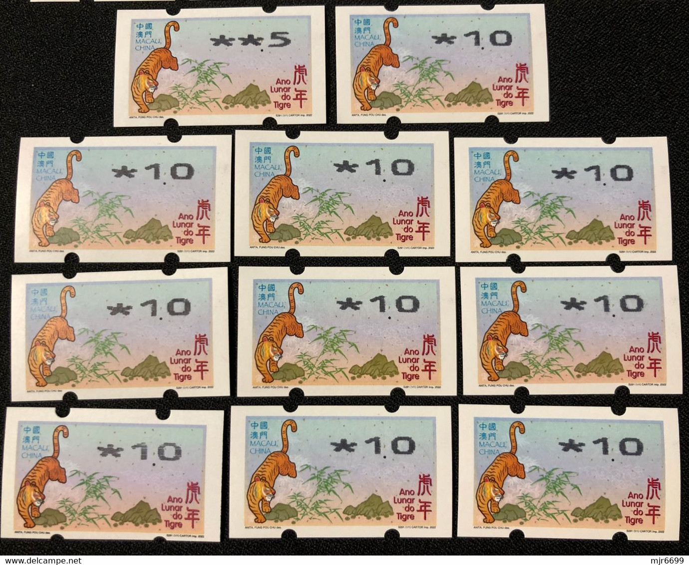 LUNAR NEW YEAR OF THE TIGER ATM LABELS - NAGLER MACHINE PRINT 2 VALUES-50AVOS & 1PAT X 10 EACH. - Distributors