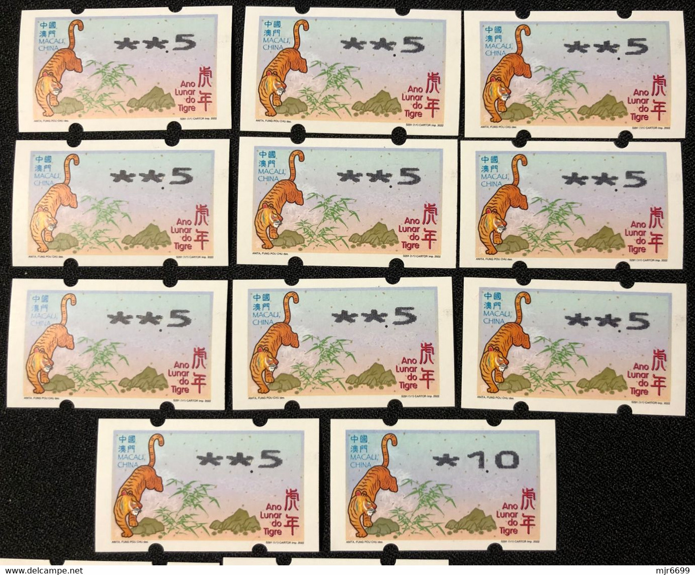 LUNAR NEW YEAR OF THE TIGER ATM LABELS - NAGLER MACHINE PRINT 2 VALUES-50AVOS & 1PAT X 10 EACH. - Automatenmarken