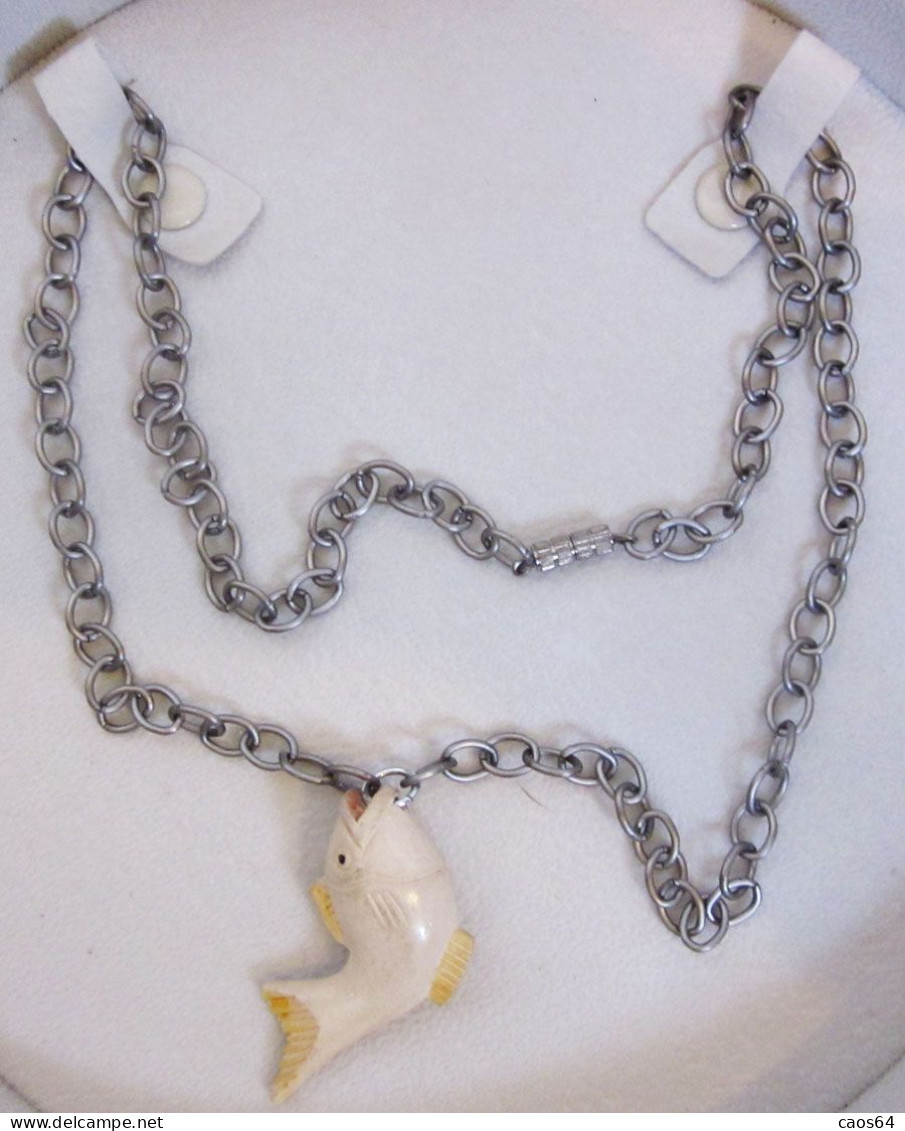 Collana Metal Con Ciondolo Pesce Lunghezza Chiusa 29 Cm  Bigiotteria  Vintage - Halsketten