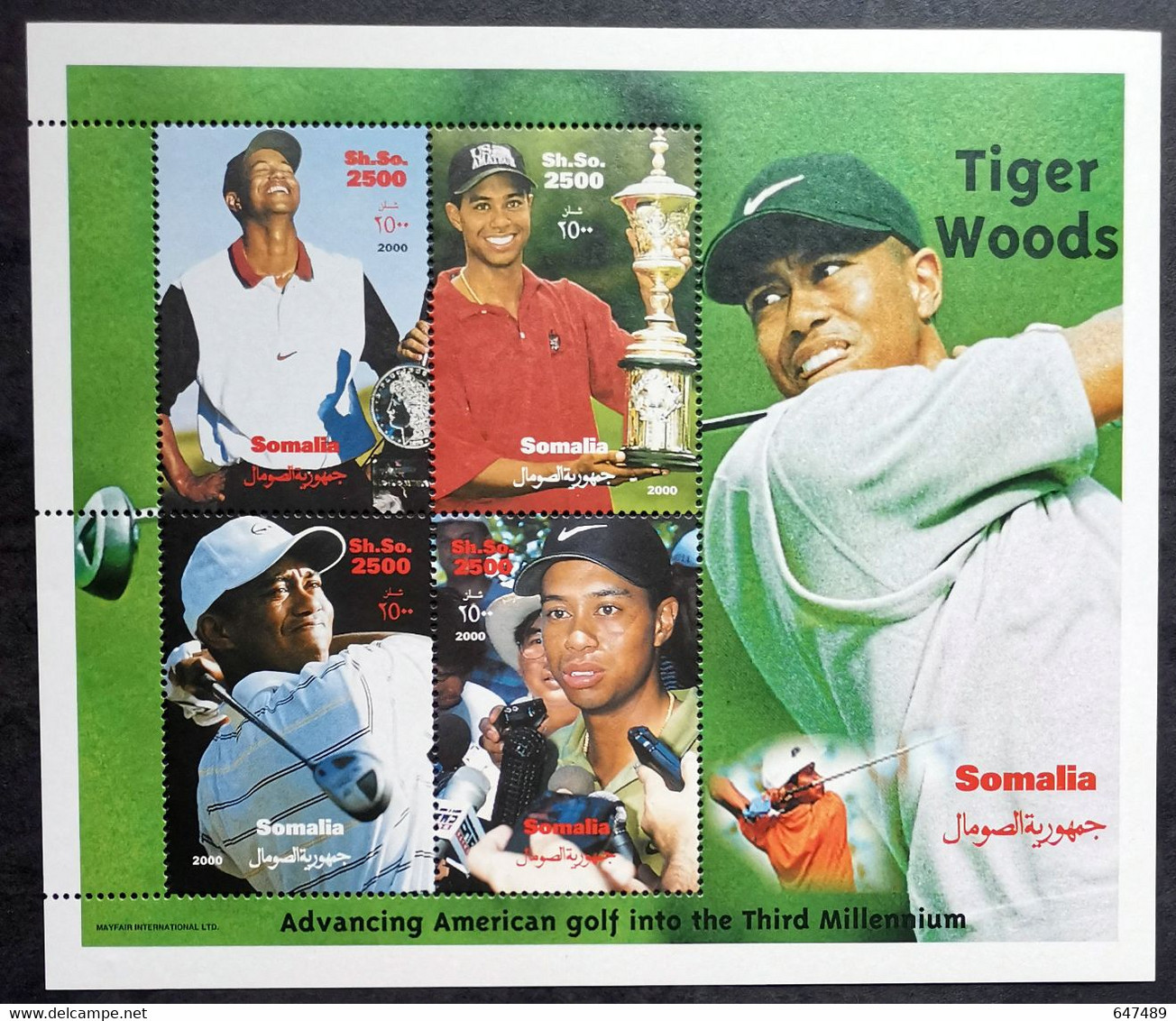 TIMBRE Somalie Tiger Woods BLOC NEUF ** L'ANNEE 2000 (6077) - Somalia (1960-...)