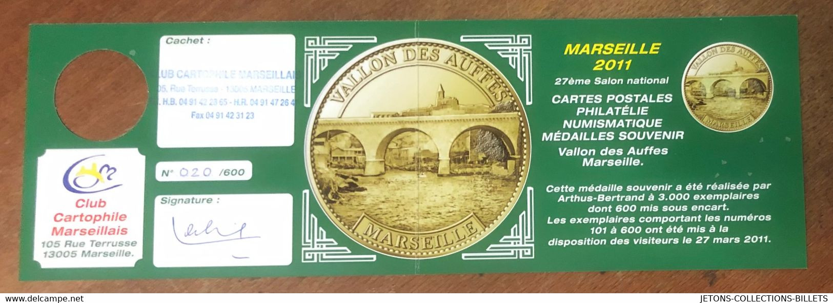 13 MARSEILLE VALLON DES AUFFES ENCART AB 2011 SANS MÉDAILLE TOURISTIQUE ARTHUS-BERTRAND JETON MEDALS COINS TOKENS - 2011