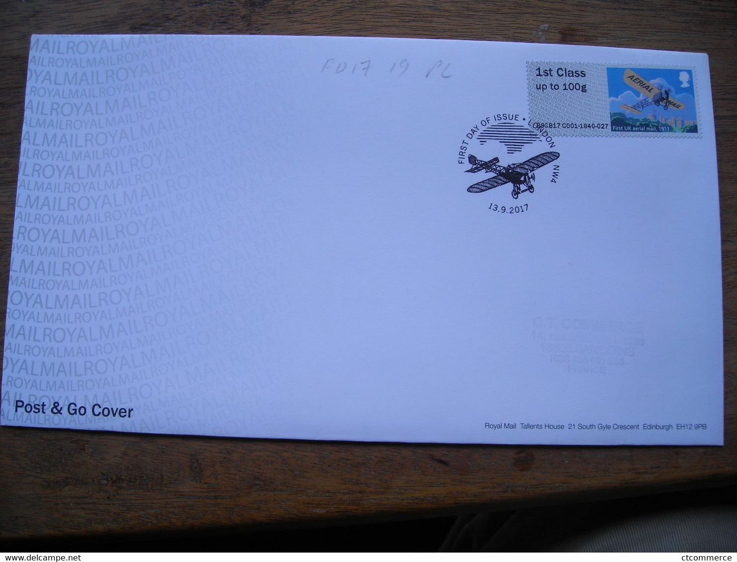 2017 FDC Mail By Air, Courrier Par Voie Aérienne, First UK Aeriel Mail 1911 Premier Courrier Aérien Britannique - 2011-2020 Decimale Uitgaven