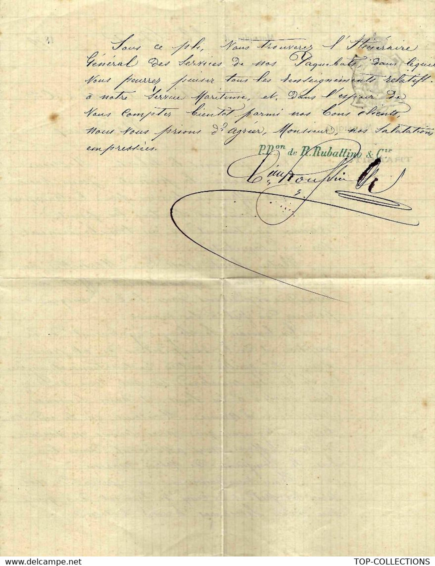 1879 NAVIGATION ARMATEUR Italie   RUBITTANO OFFRE DE SERVICE Service Postal Rubattino Marseille => Adet Seward Bordeaux - Italië