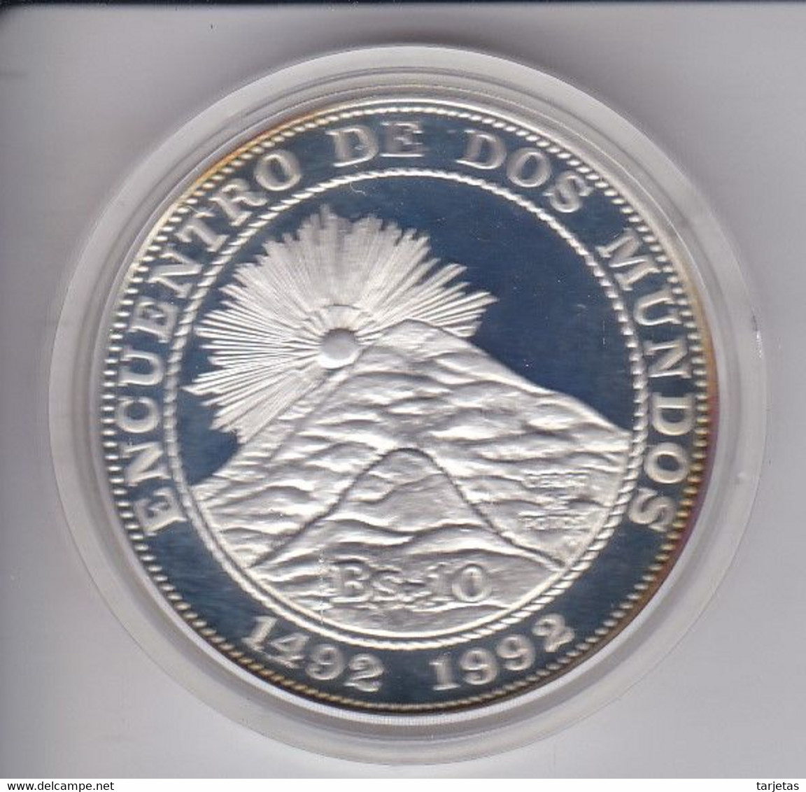 MONEDA PLATA DE BOLIVIA DE 1O BOLIVIANOS DEL AÑO 1991 ENCUENTRO ENTRE DOS MUNDOS (COIN)(SILVER-ARGENT) - Bolivia