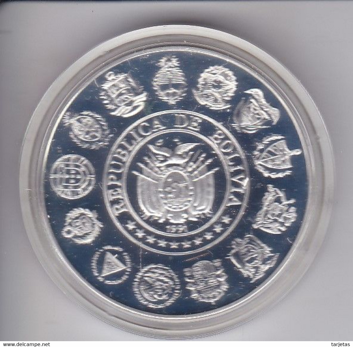 MONEDA PLATA DE BOLIVIA DE 1O BOLIVIANOS DEL AÑO 1991 ENCUENTRO ENTRE DOS MUNDOS (COIN)(SILVER-ARGENT) - Bolivia