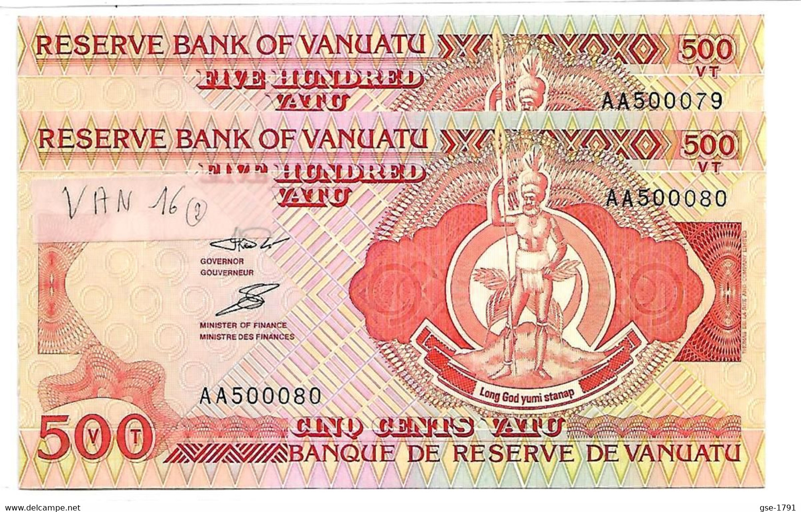 VANUATU  500 VATU 1982( Virani ) Lot De 2  Billets  AA  Sign. Kiravi  NEUFS - Vanuatu