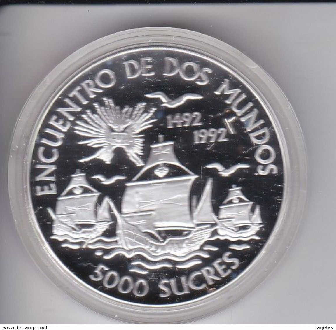 MONEDA PLATA DE ECUADOR DE 5000 SUCRES DEL AÑO 1991 ENCUENTRO ENTRE DOS MUNDOS (COIN)(SILVER-ARGENT) - Ecuador