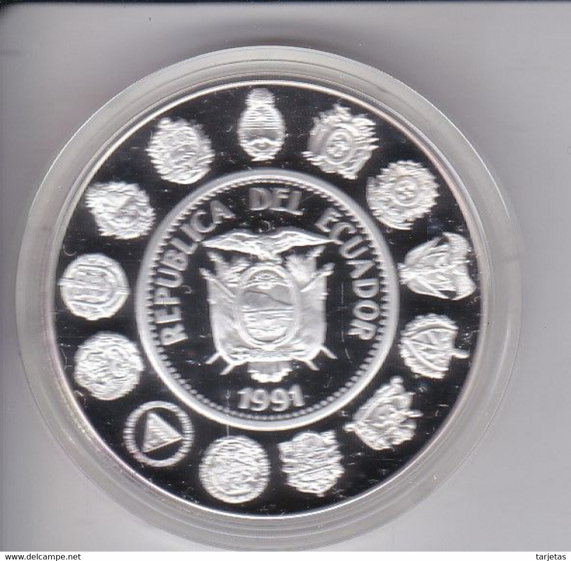 MONEDA PLATA DE ECUADOR DE 5000 SUCRES DEL AÑO 1991 ENCUENTRO ENTRE DOS MUNDOS (COIN)(SILVER-ARGENT) - Ecuador