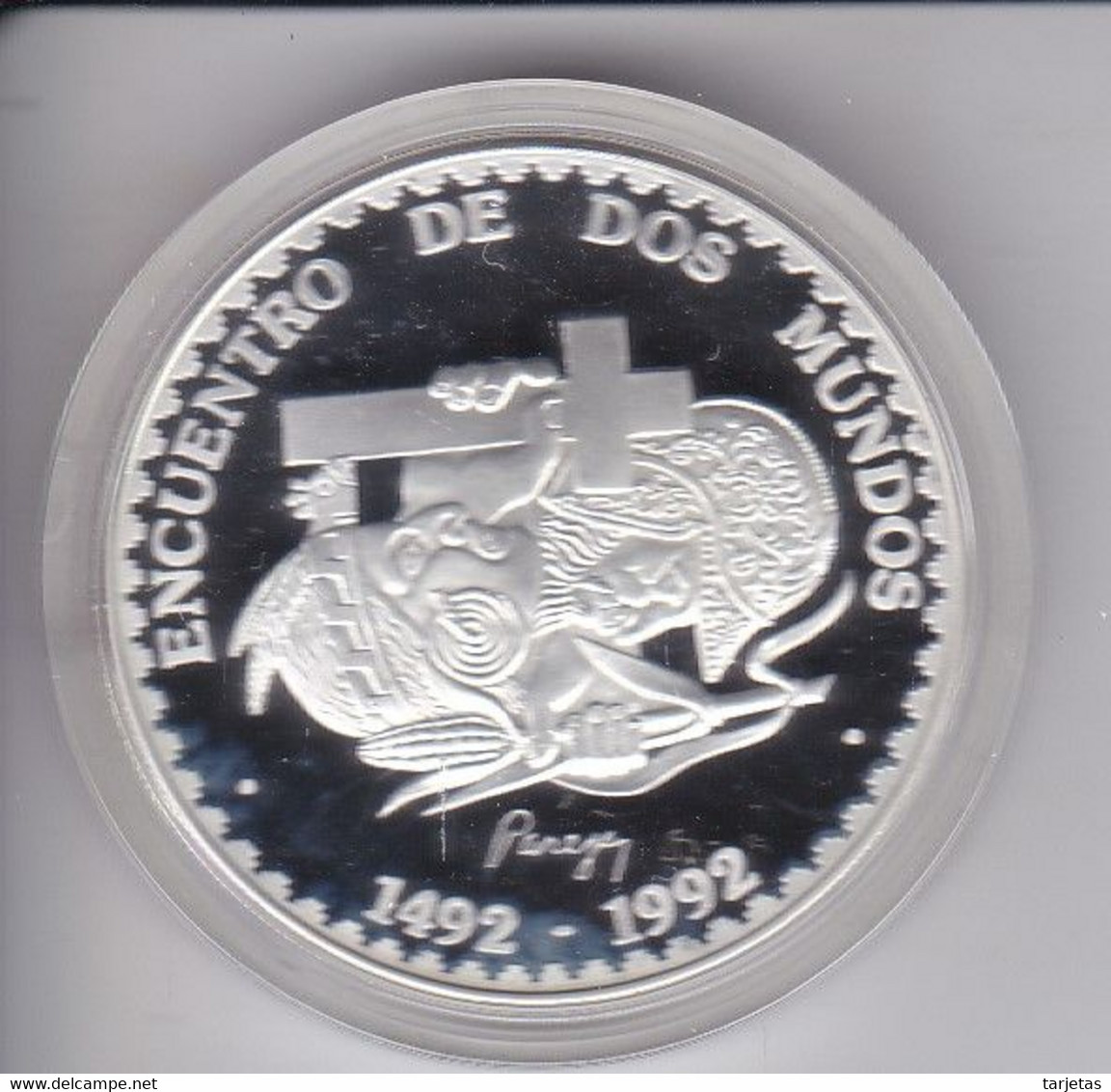 MONEDA PLATA DE PERU DE 1 NUEVO SOL DEL AÑO 1991 ENCUENTRO ENTRE DOS MUNDOS (COIN)(SILVER-ARGENT) - Peru