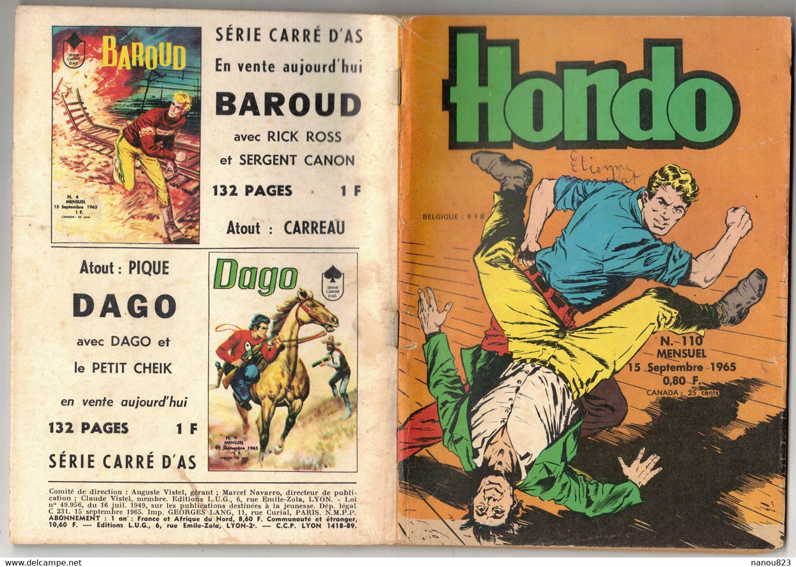 HONDO N° 110 - SEPTEMBRE 1965 EDITION LUG VERSO BAROUD - Hondo
