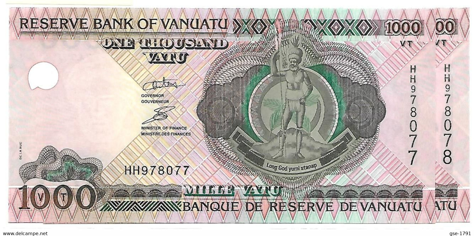 VANUATU  1000 VATU  Sign. Odo Tevi  HH  N° Vertical  Lot De 2 NEUFS - Vanuatu