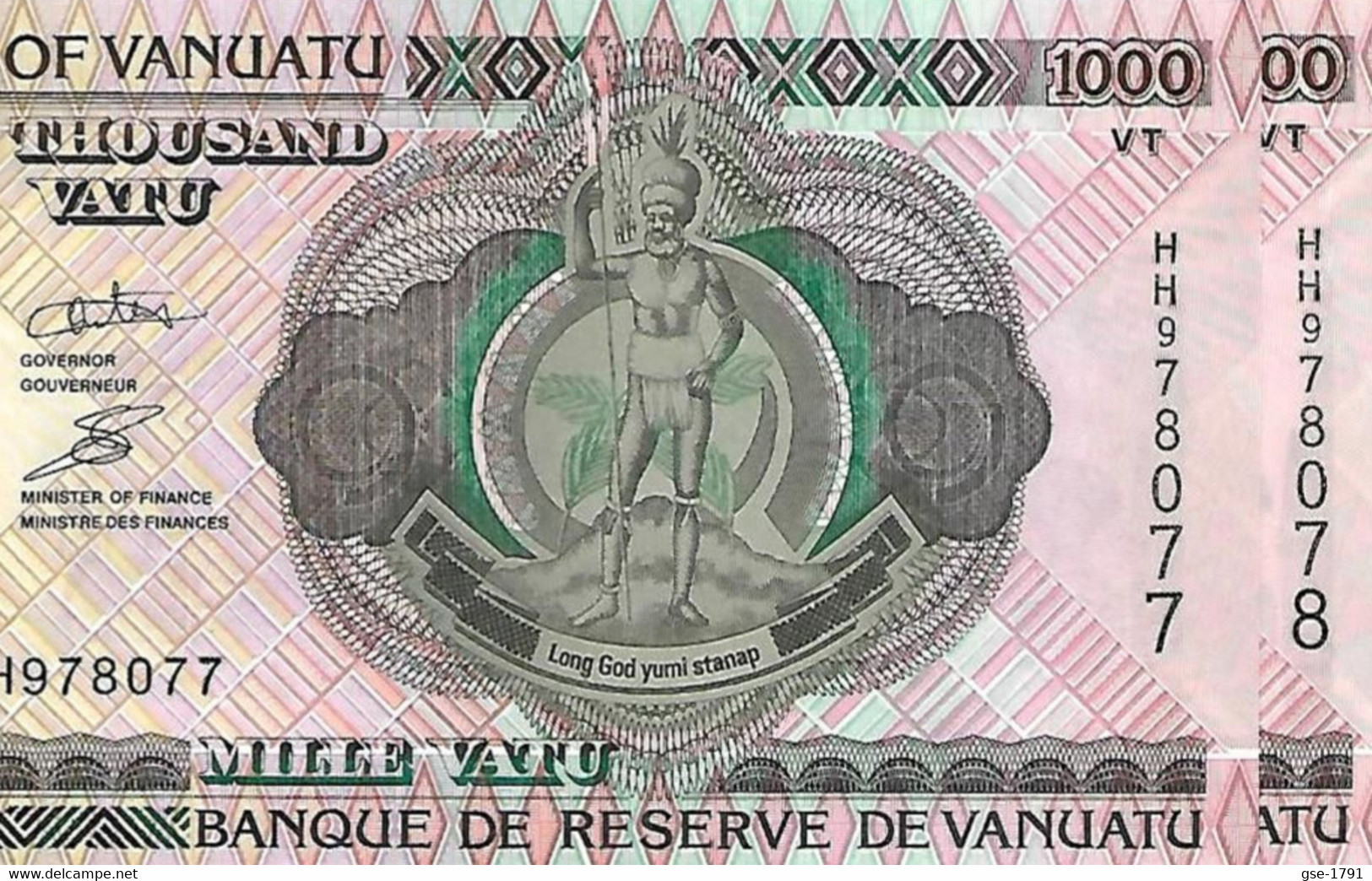 VANUATU  1000 VATU  Sign. Odo Tevi  HH  N° Vertical  Lot De 2 NEUFS - Vanuatu