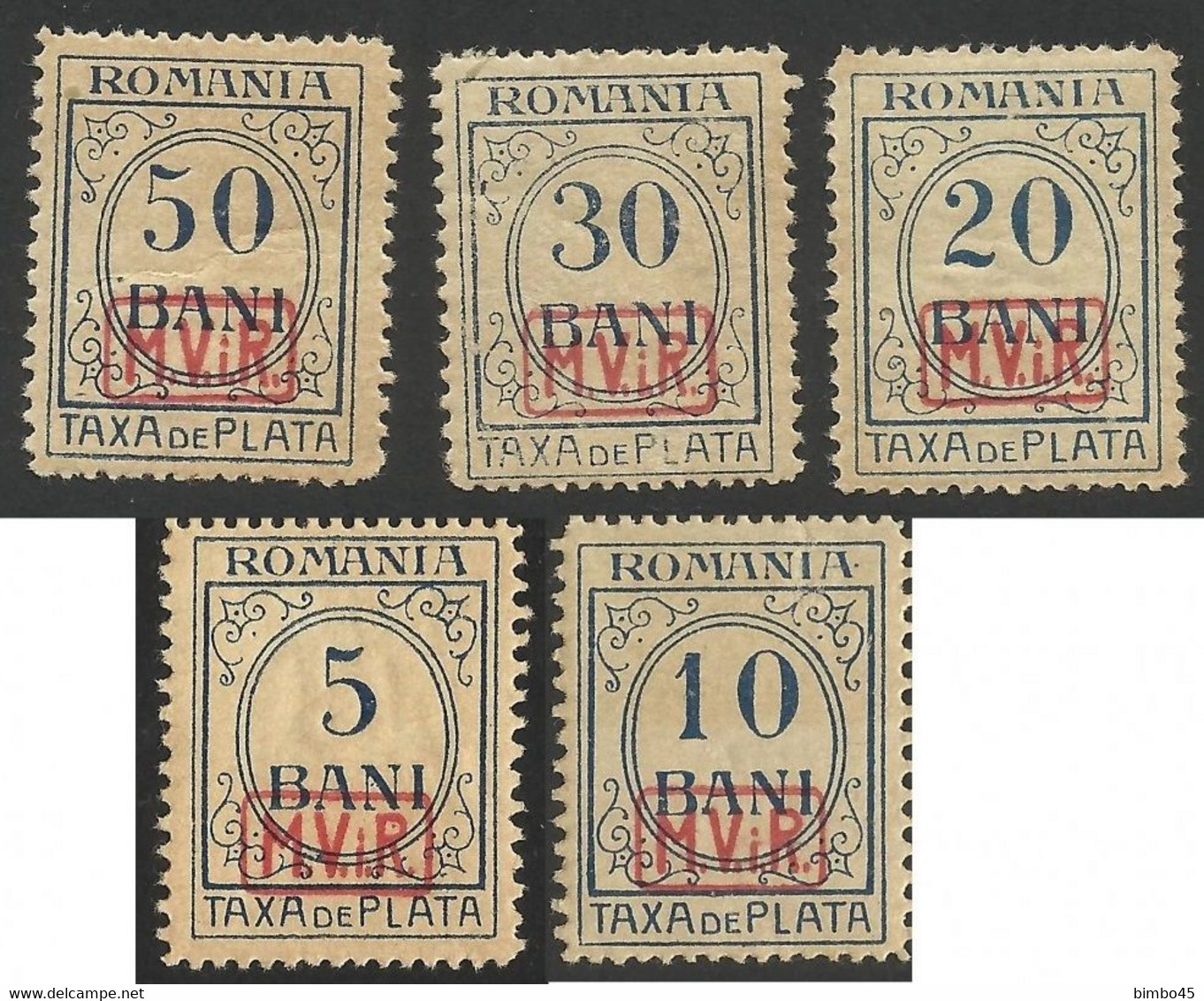 Errors & Variety -- Porto  GERMANY  Occupation  Of  ROMANIA     ,, M.V.i.R. ,,  1918 MNH - Mi. 1-5 - Fiscale Zegels