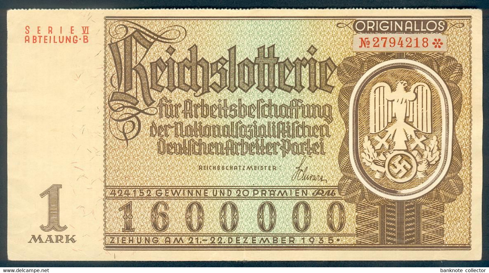 Deutschland, Germany - " REICHSLOTTERIE ", Abschnitt B,  " ORIGINALLOS Der NSDAP " 1935 ! - Otros & Sin Clasificación