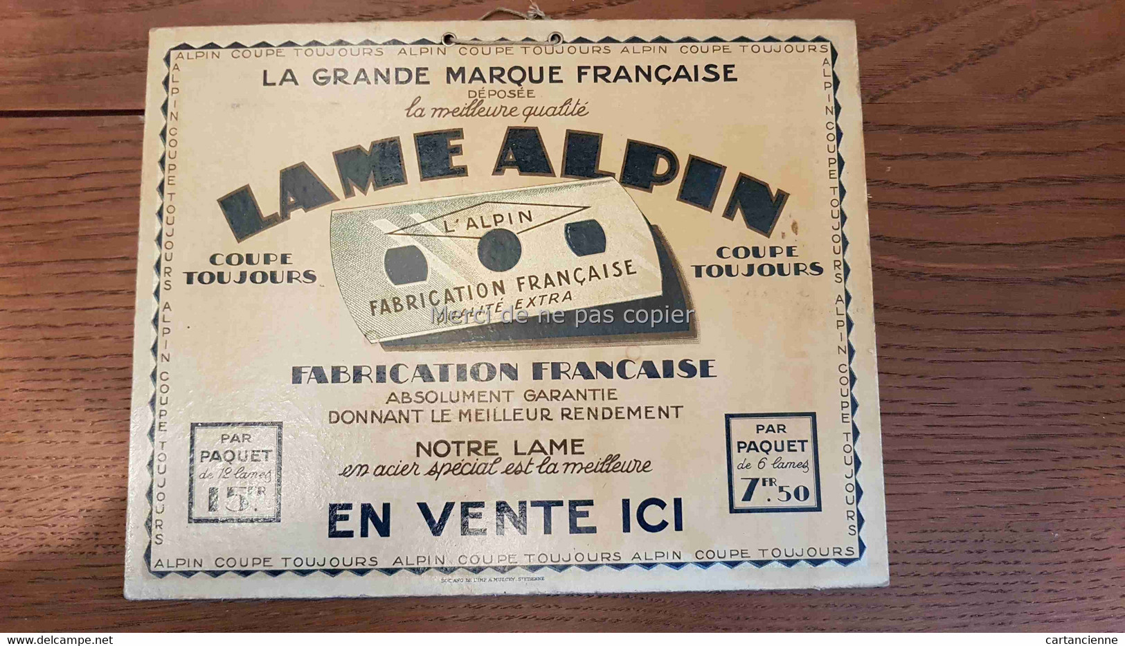 Plaquette Publicitaire Lame Alpin - Rasage - Plaques En Carton