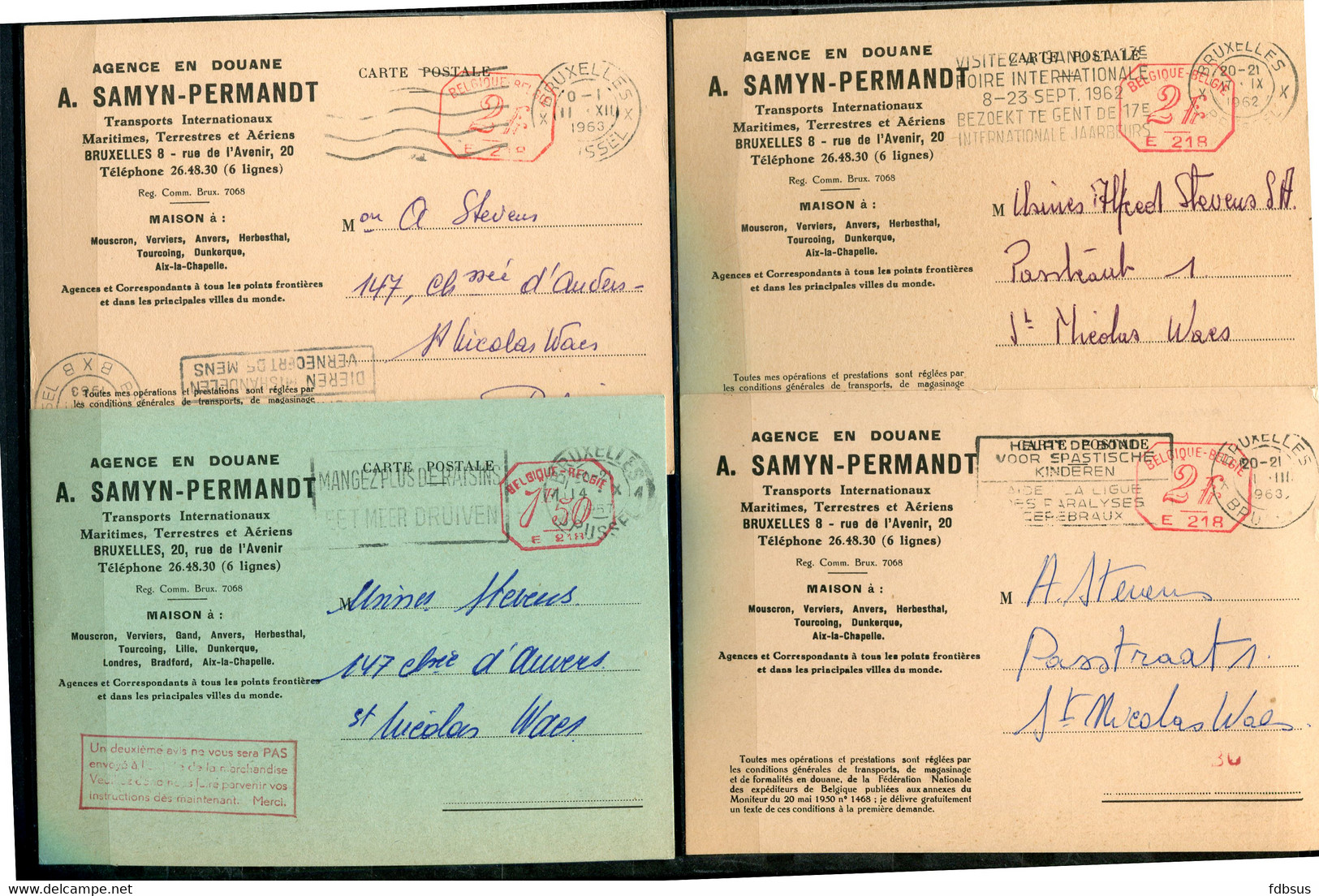 4 Kaarten Van A. SAMYN PERMANDT Bruxelles Agence En Douane - Arrivée Des Produits - ...-1959