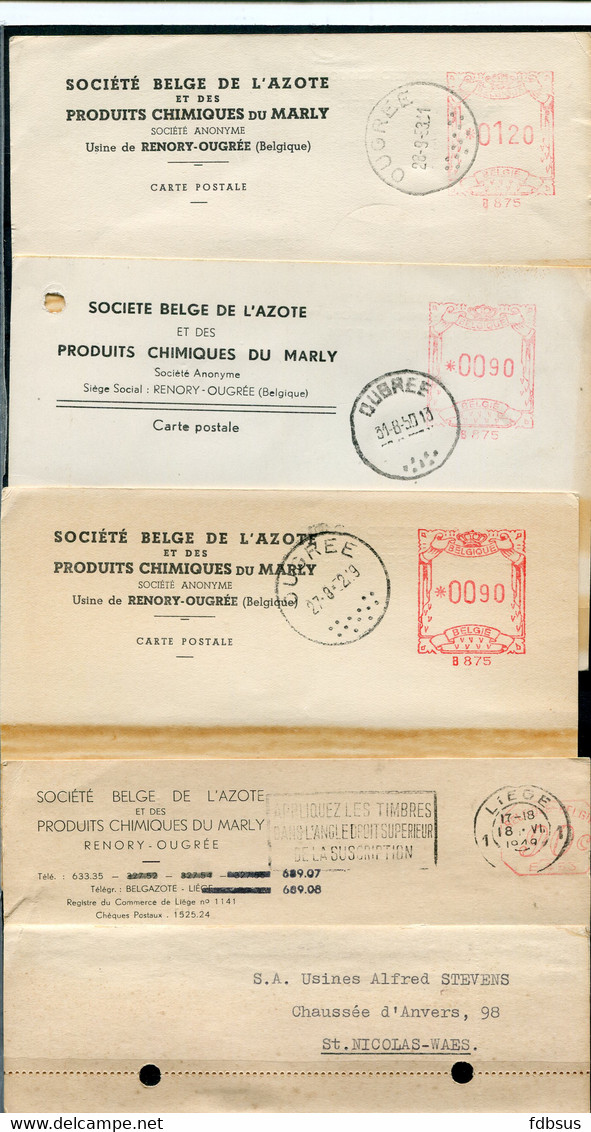 4 Kaarten Van SOCIETE BELGE DE L'AZOTE ET DES PRODUITS CHIMIQUES DU MARLY - Renory Ougrée - ...-1959