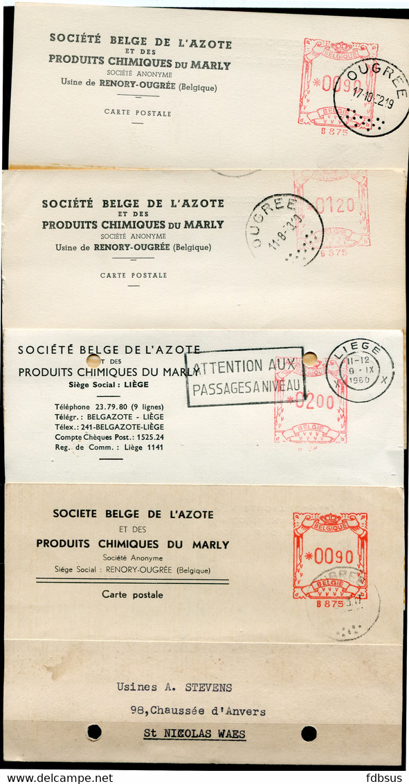 4 Kaarten Van SOCIETE BELGE DE L'AZOTE ET DES PRODUITS CHIMIQUES DU MARLY - Renory Ougrée - ...-1959