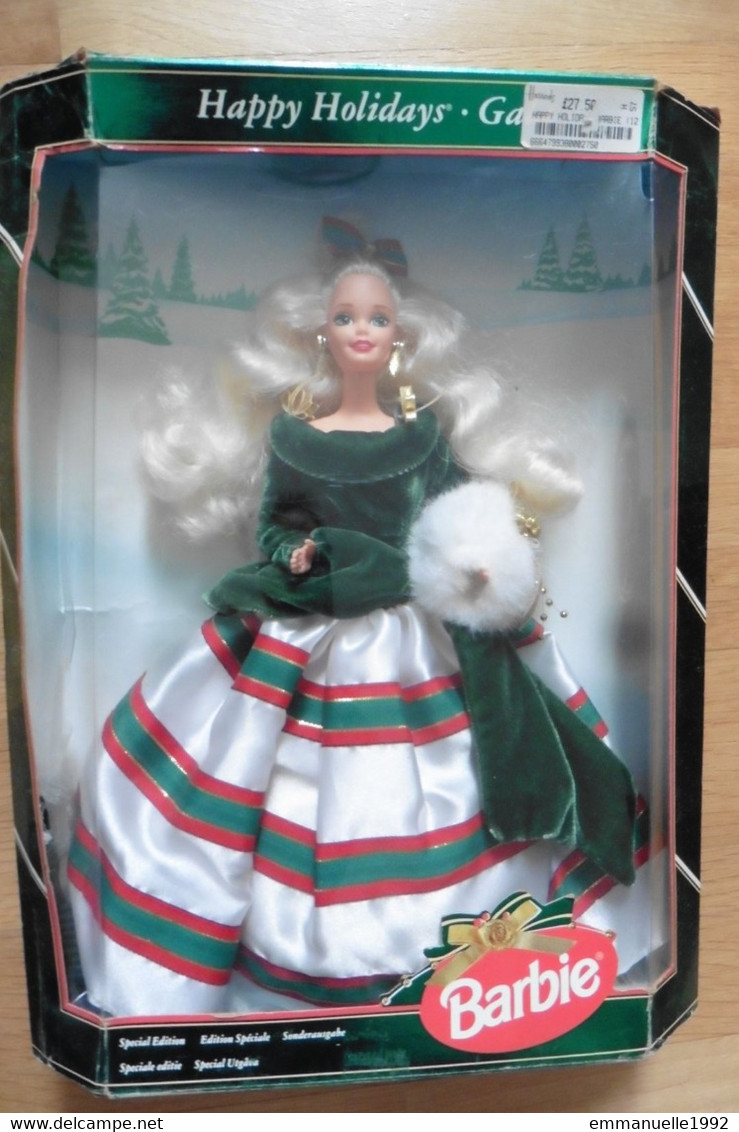 Barbie - NEUF - Barbie happy Holidays Gala 1994 Special Edition rayée velours vert Noël - RARE !!!