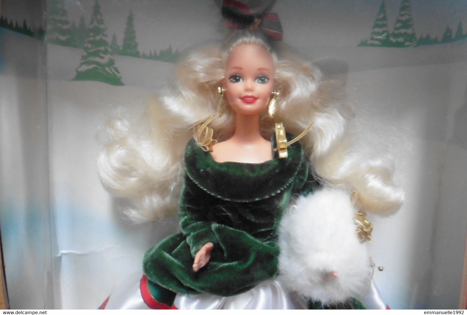 Barbie - NEUF - Barbie happy Holidays Gala 1994 Special Edition rayée velours vert Noël - RARE !!!