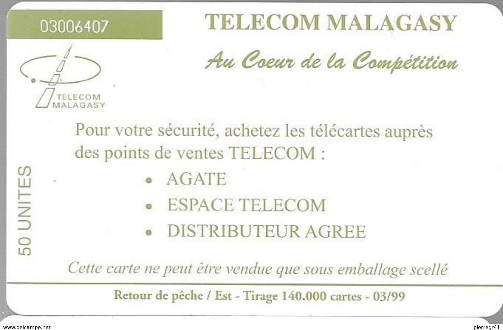 CARTE-PUCE-50U--SC7-MADAGASCAR-RETOUR De PECHE EST-03/99-140000Ex-V°N° Série 03006407-Reste 2U-TBE - Madagascar