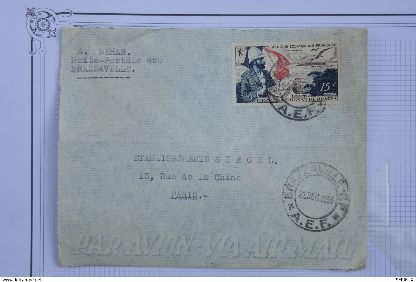R7 AEF   BELLE  LETTRE   1953 BRAZZAVILLE    POUR PARIS FRANCE  + +AFFRANCH. PLAISANT - Lettres & Documents