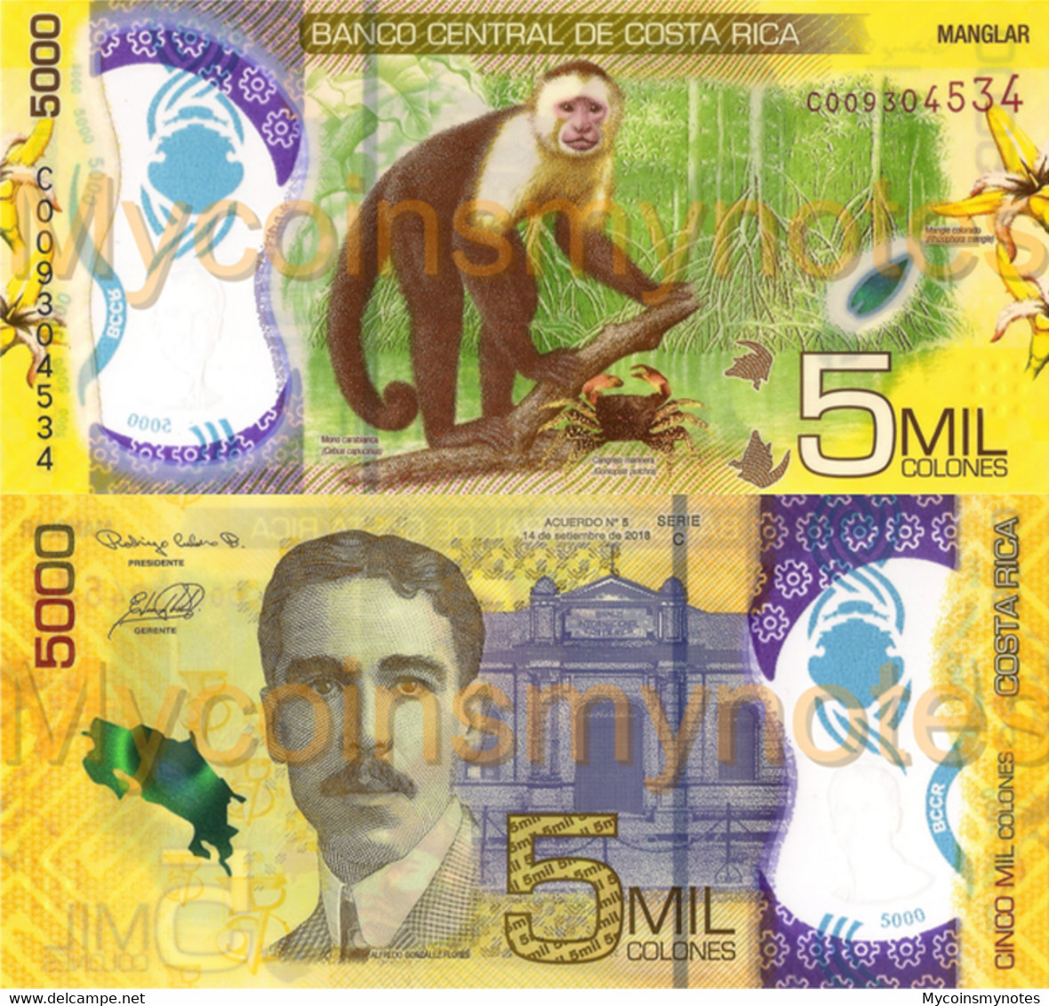 COSTA RICA 5000 Colones, 2018, Pick New, UNC - Costa Rica